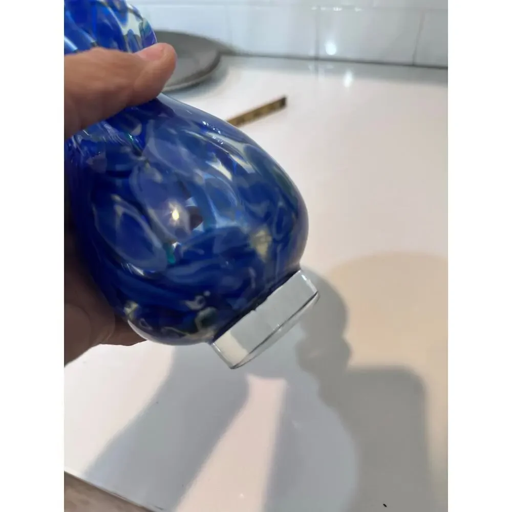 Vintage Cobalt Blue Swirl Art Glass Vase